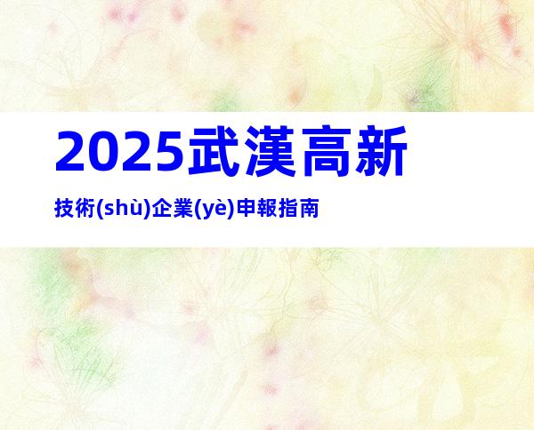 2025武漢高新技術(shù)企業(yè)申報指南