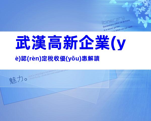 武漢高新企業(yè)認(rèn)定稅收優(yōu)惠解讀
